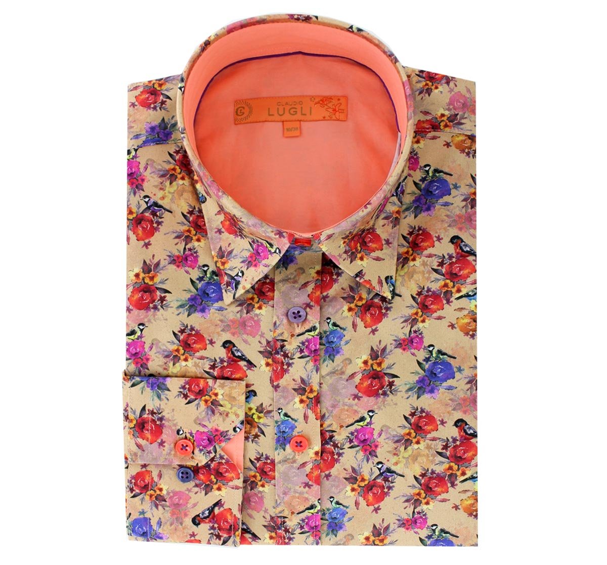 Claudio Lugli Womens Beige Floral Bird Print Satin Cotton Shirt Size 10 *RARE* - Claudio Lugli Shirts