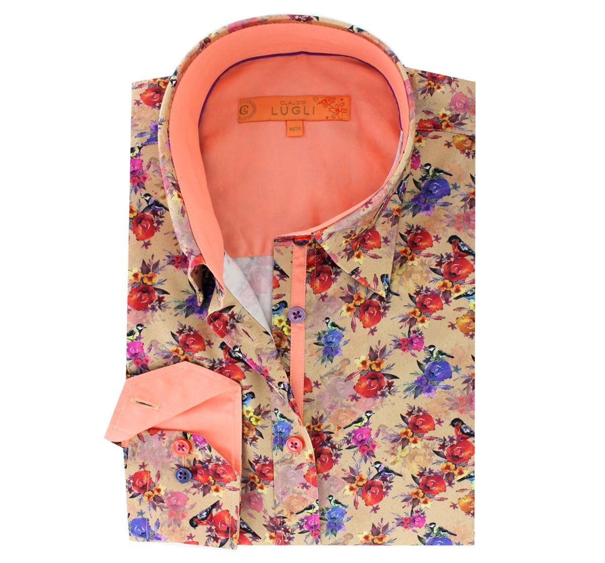 Claudio Lugli Womens Beige Floral Bird Print Satin Cotton Shirt Size 10 *RARE* - Claudio Lugli Shirts