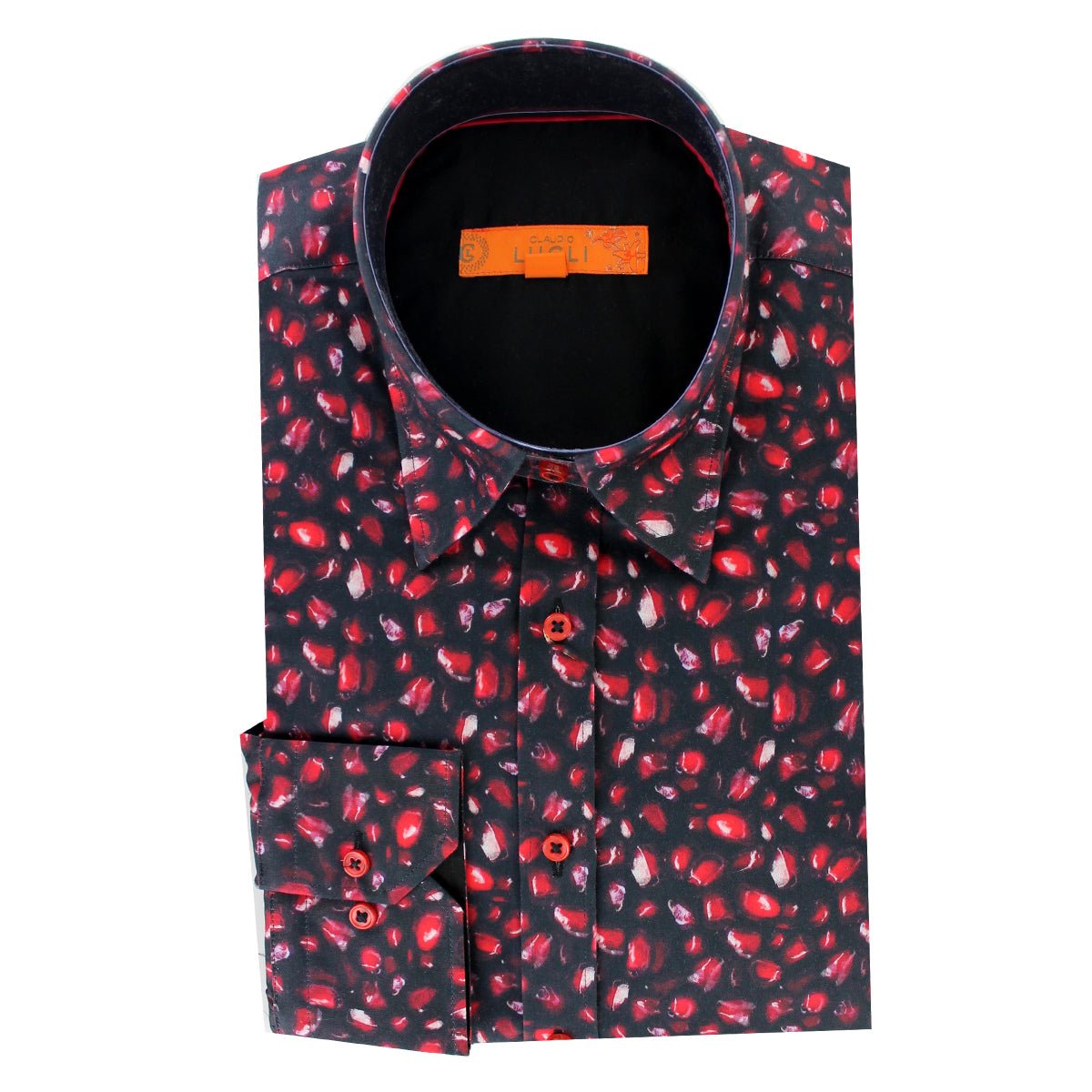 Claudio Lugli Womens Black Red Pomegranate Print Cotton Shirt Size 10 *RARE* - Claudio Lugli Shirts