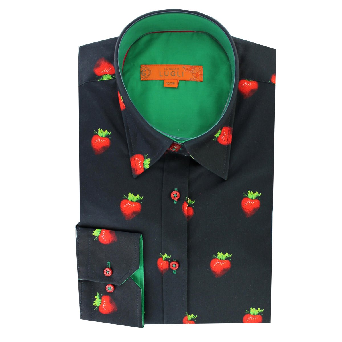 Claudio Lugli Womens Black Strawberry Print Satin Cotton Shirt Size 10 *RARE* - Claudio Lugli Shirts