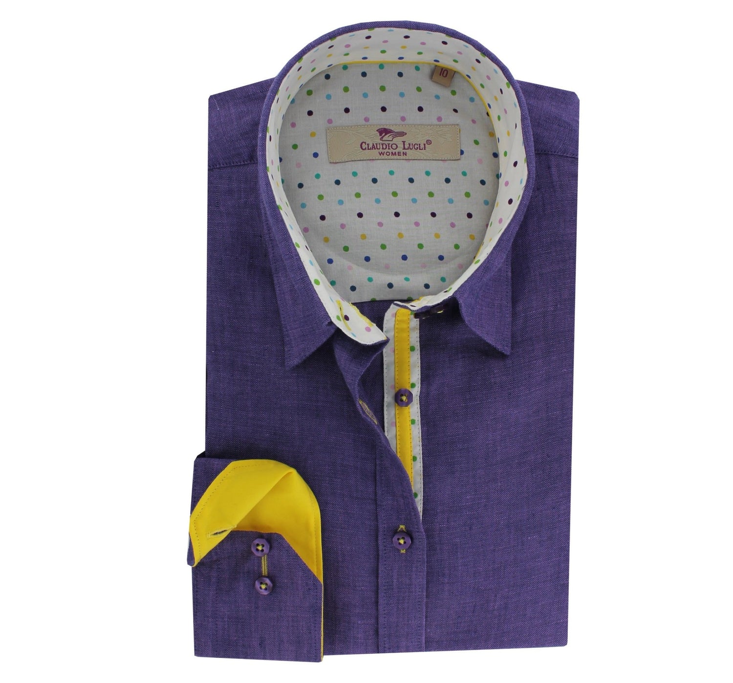 Claudio Lugli Womens Purple Polka Dot Contrast Satin Cotton Shirt Size 10 *RARE* - Claudio Lugli Shirts