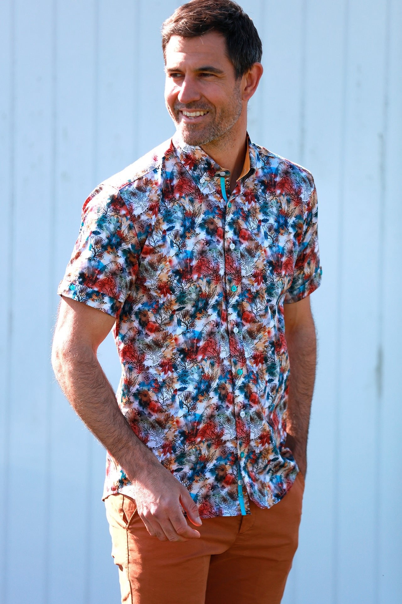WATERCOLOR REEF SHORT SLEEVE SHIRT – Premium Men's Patterned Shirt by Claudio Lugli | Bold Design, Tailored Fit, Best Printed Shirts