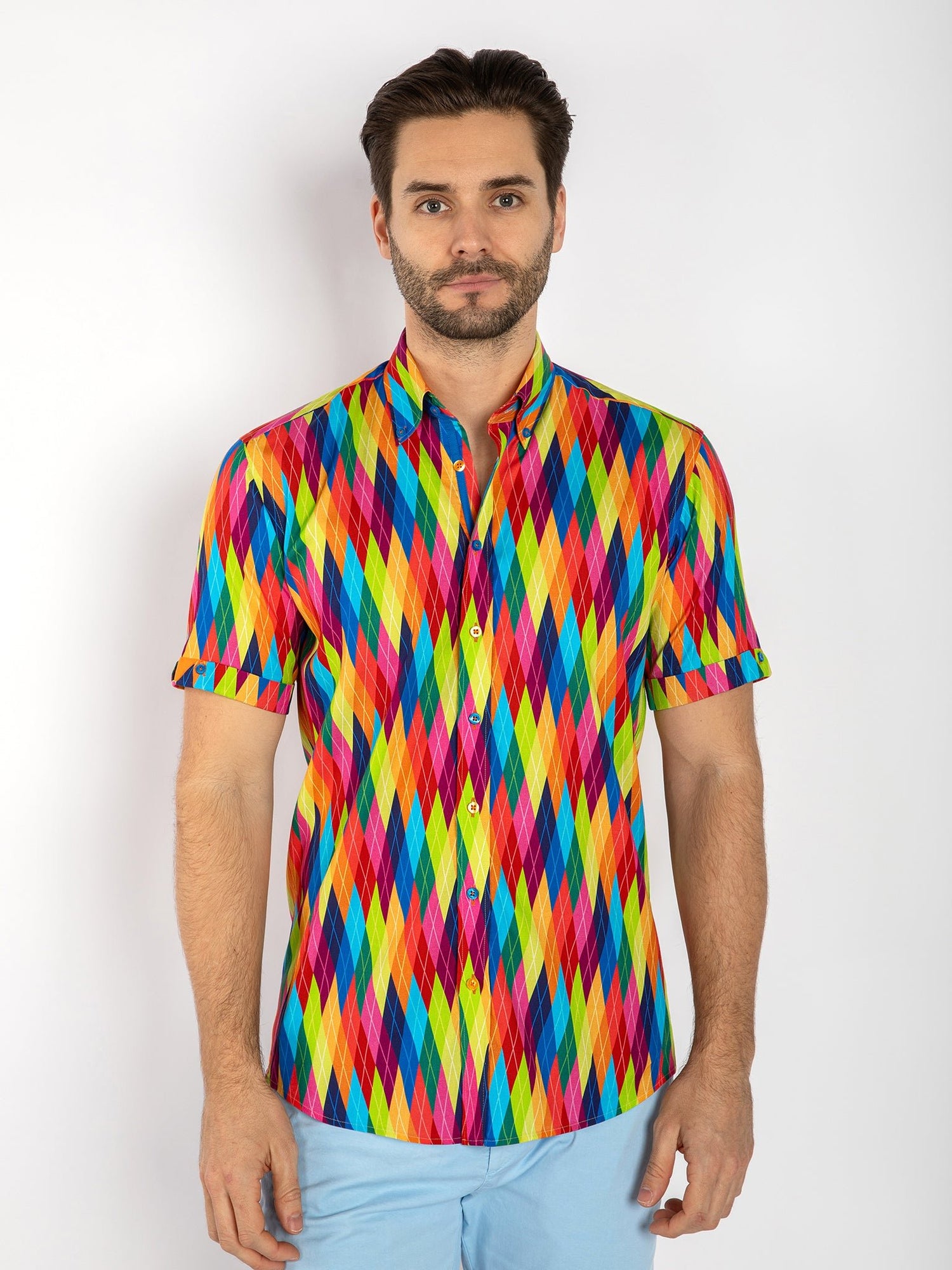 CLS2614 TENCEL MULTICOLOUR DIAMONDS - Claudio Lugli Shirts