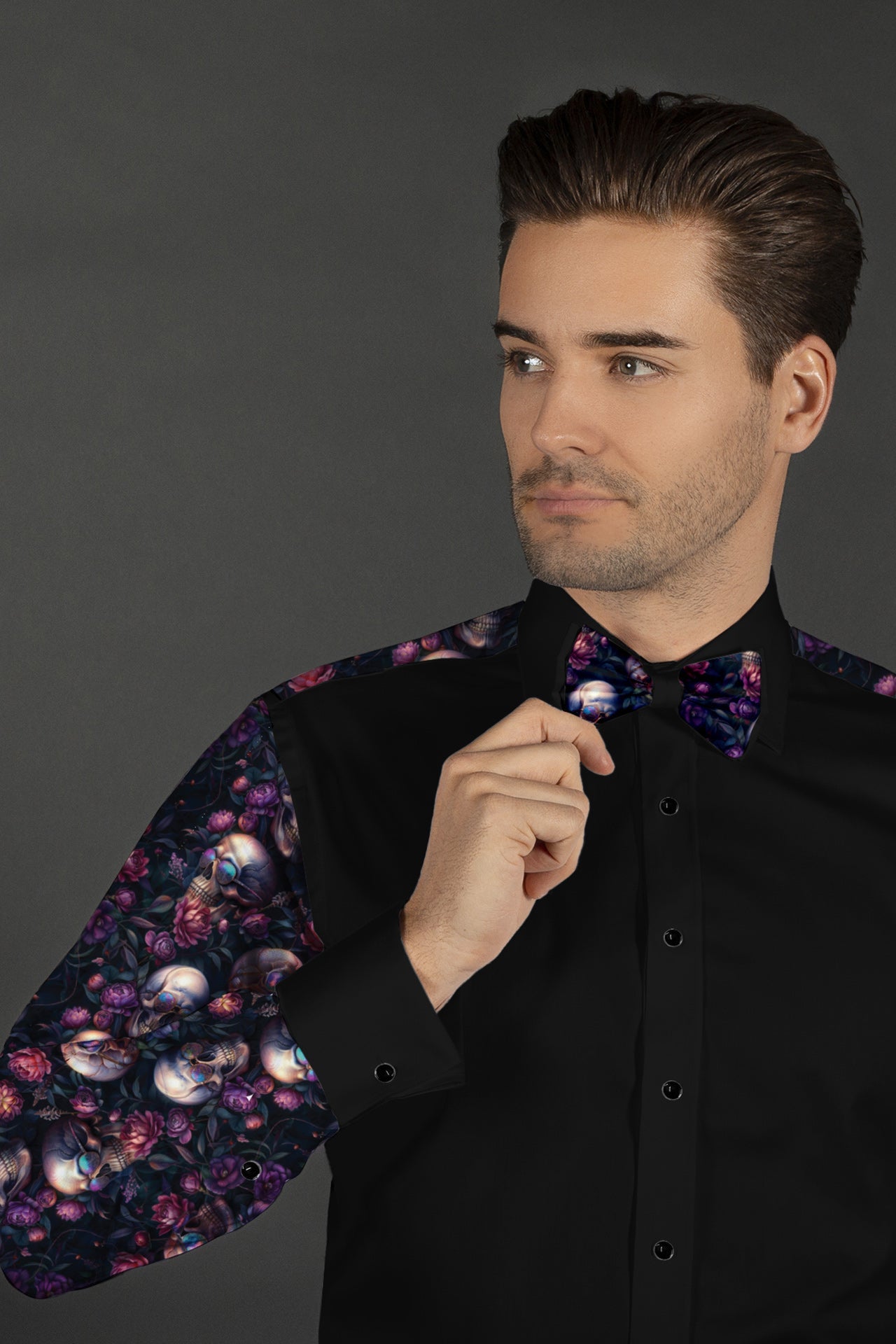 CLT25101 BLACK SKULLS WITH BOWTIE - Claudio Lugli Shirts