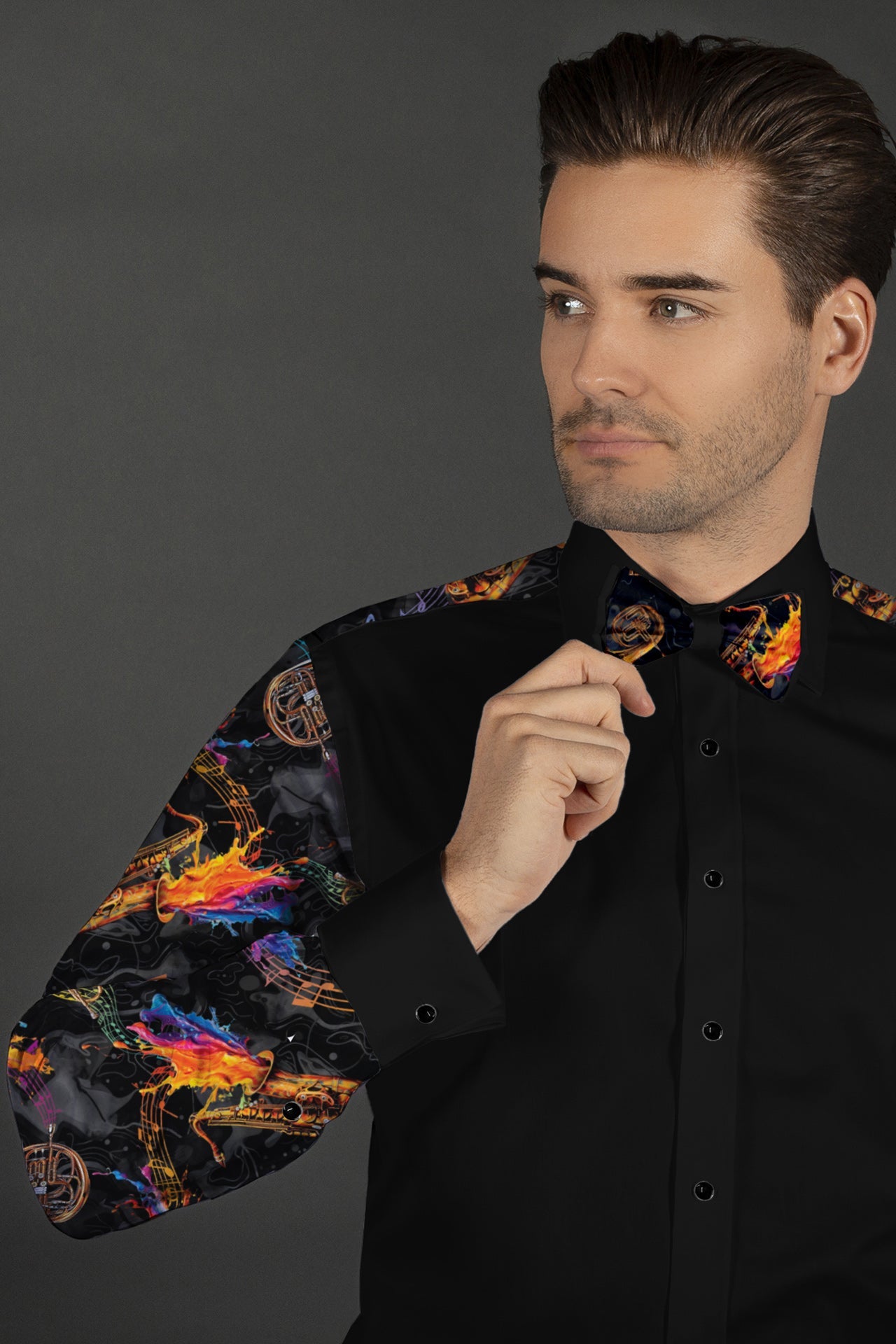 CLT25102 BLACK SAXOPHONE WITH BOWTIE - Claudio Lugli Shirts