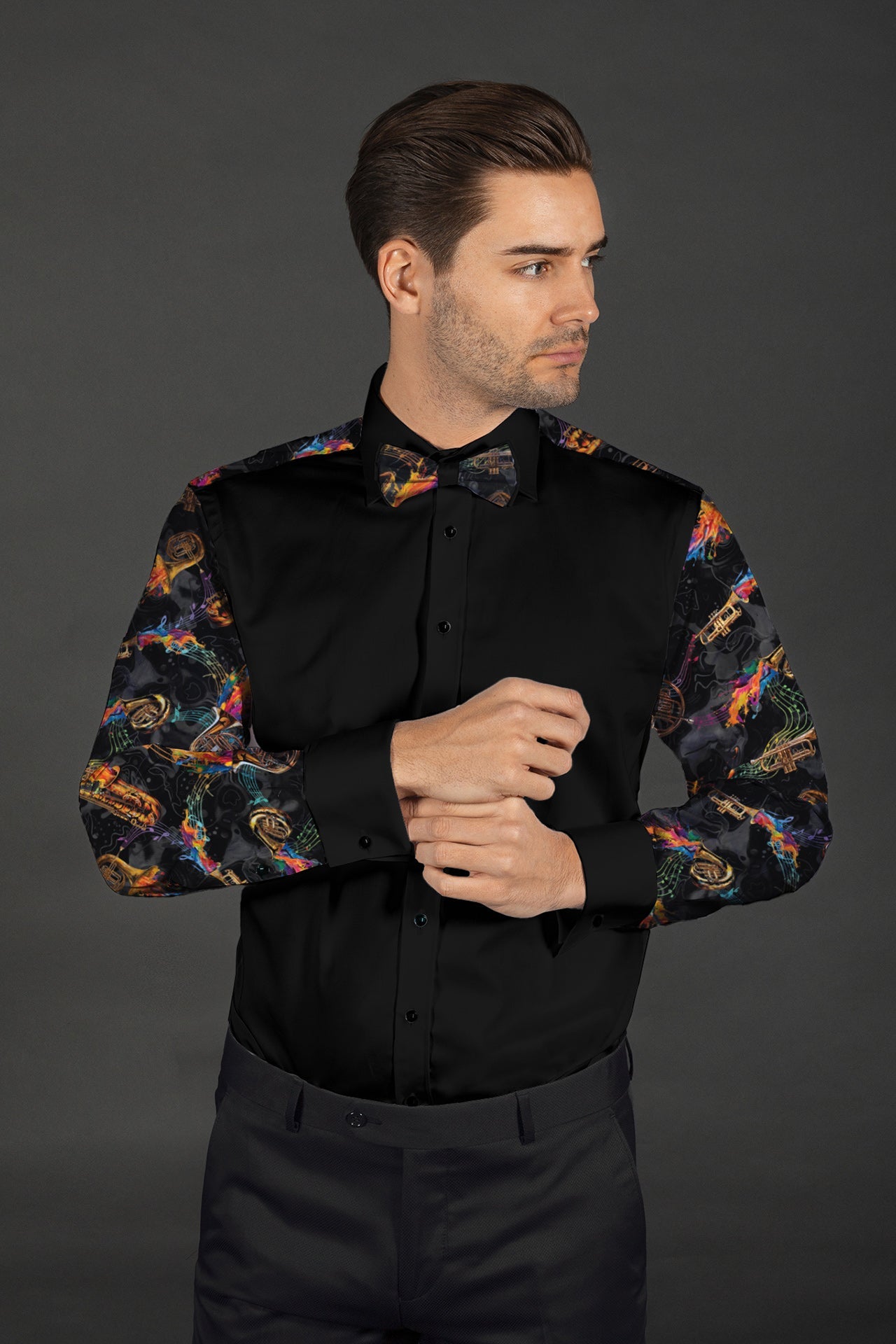 CLT25102 BLACK SAXOPHONE WITH BOWTIE - Claudio Lugli Shirts