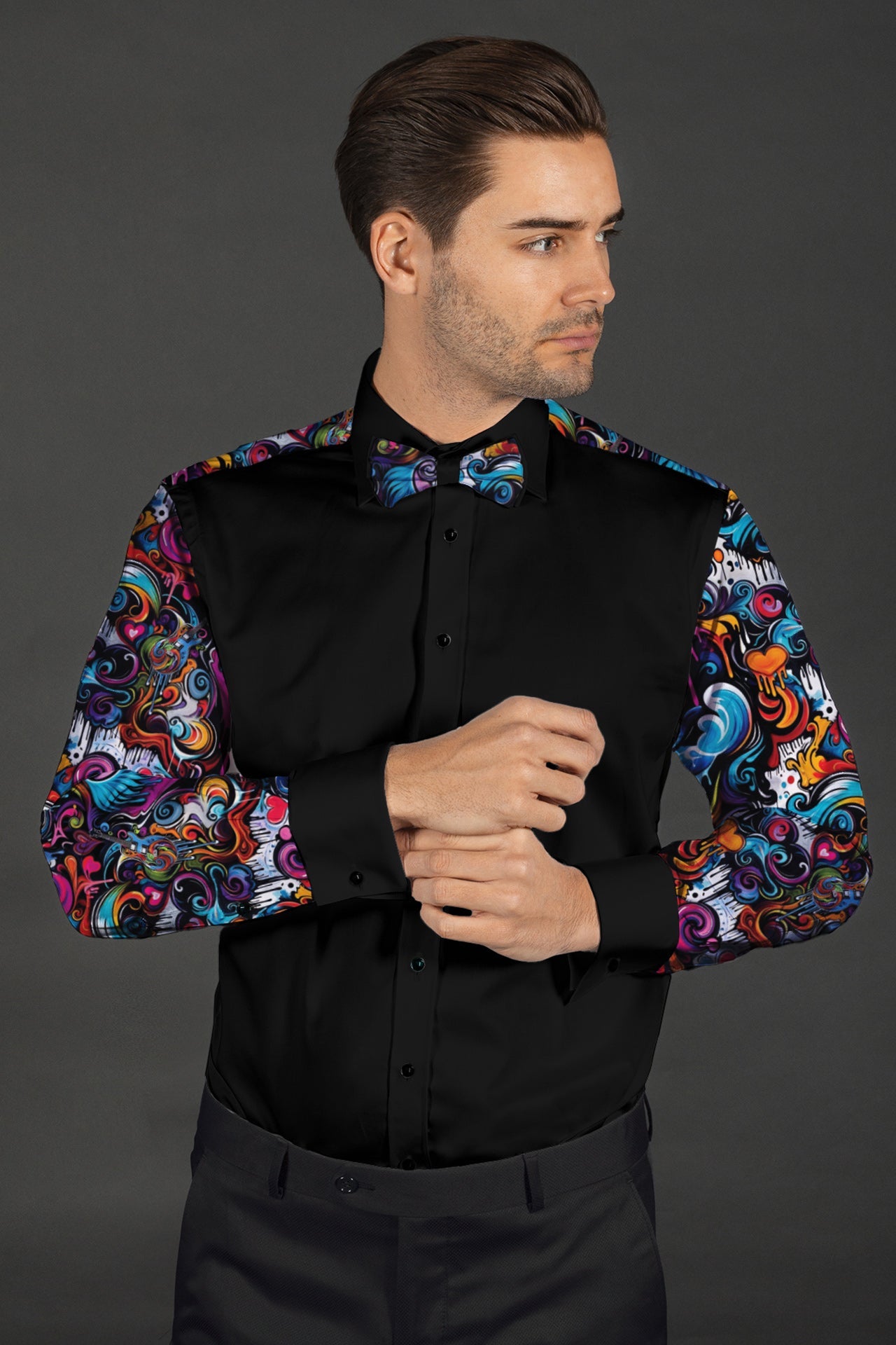 CLT25104 GRAFITI PRINT WITH BOWTIE - Claudio Lugli Shirts