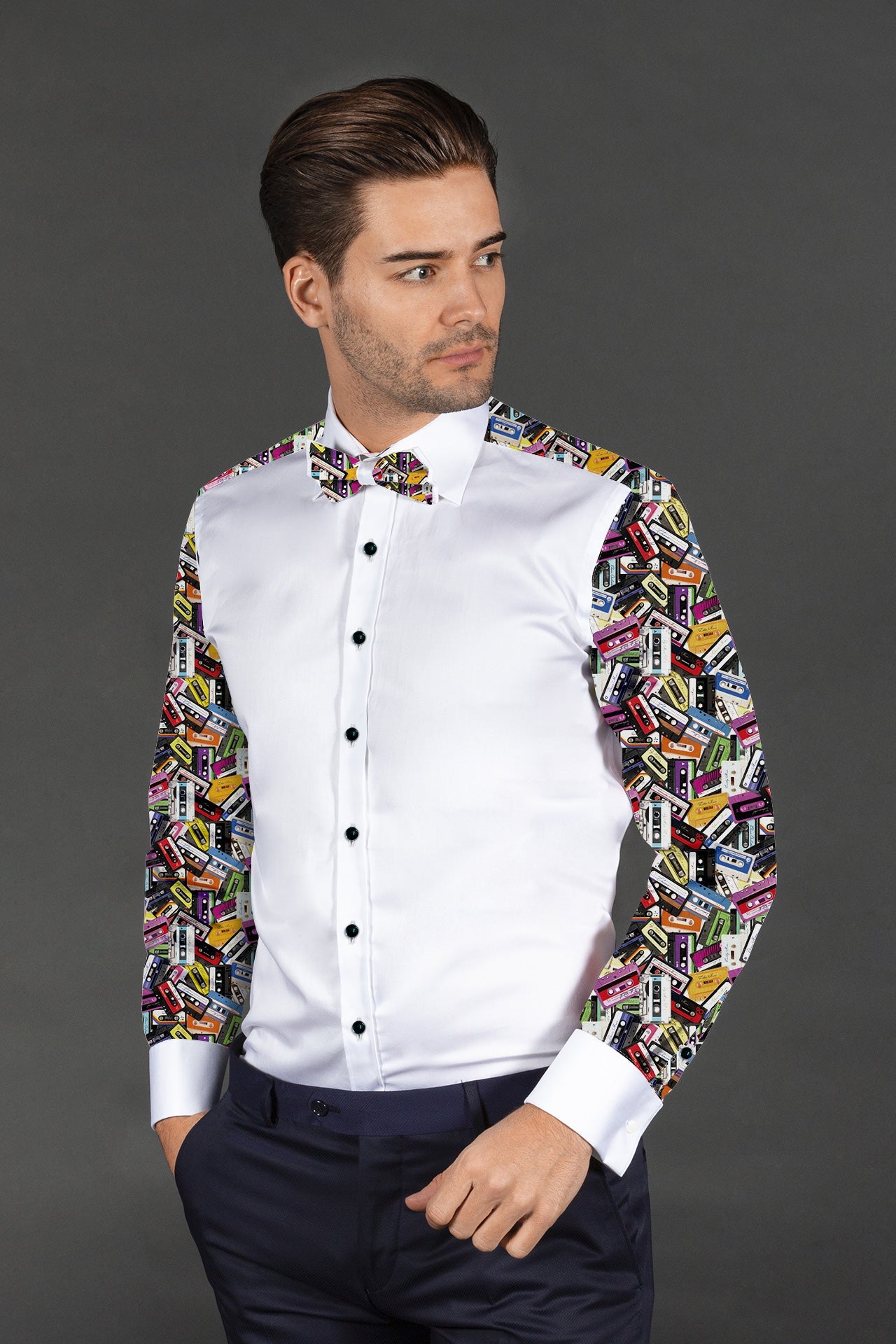 CASSETTE TUXEDO SHIRT - Premium Men's Patterned Shirt by Claudio Lugli | Bold Design, Tailored Fit, Best Printed Shirts