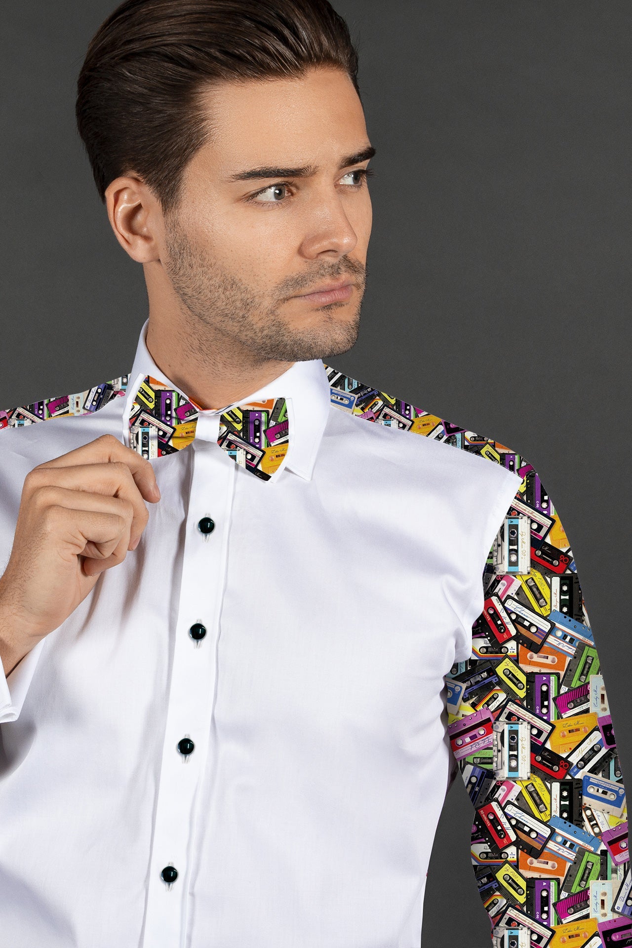 CASSETTE TUXEDO SHIRT - Premium Men's Patterned Shirt by Claudio Lugli | Bold Design, Tailored Fit, Best Printed Shirts