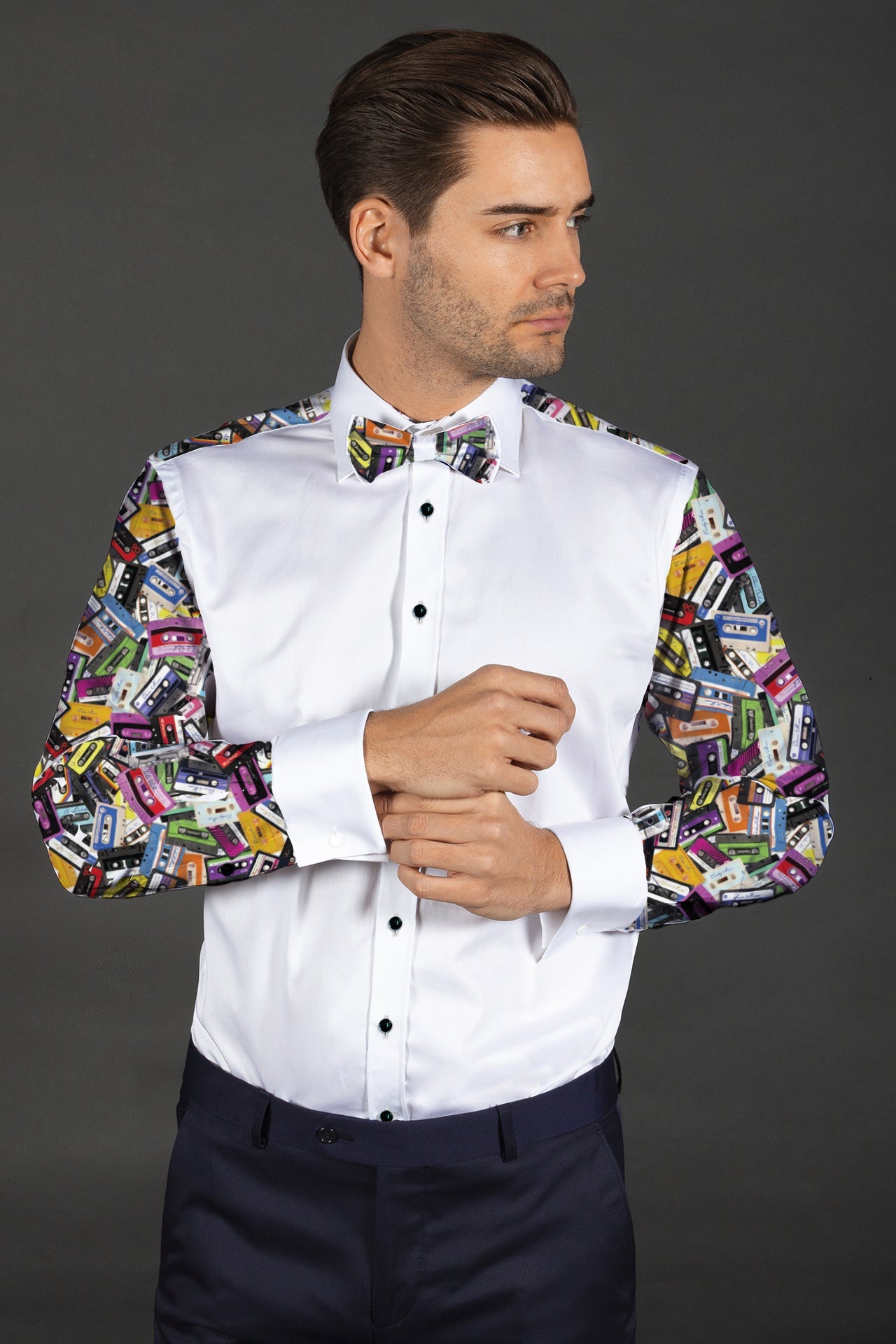 CASSETTE TUXEDO SHIRT - Premium Men's Patterned Shirt by Claudio Lugli | Bold Design, Tailored Fit, Best Printed Shirts