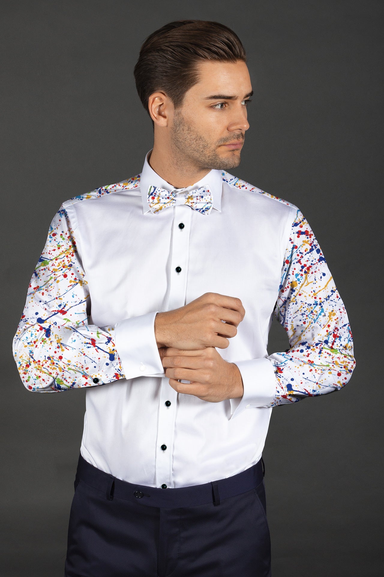 PAINT SPLASH TUXEDO SHIRT - Premium Men's Patterned Shirt by Claudio Lugli | Bold Design, Tailored Fit, Best Printed Shirts