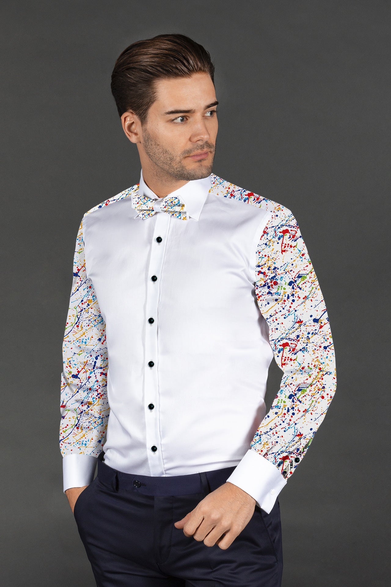 PAINT SPLASH TUXEDO SHIRT - Premium Men's Patterned Shirt by Claudio Lugli | Bold Design, Tailored Fit, Best Printed Shirts
