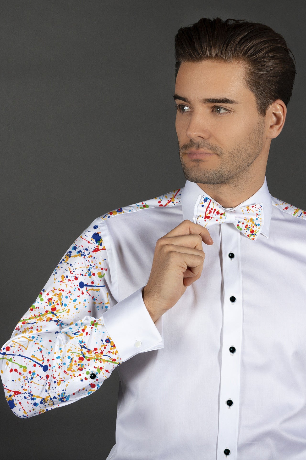 PAINT SPLASH TUXEDO SHIRT - Premium Men's Patterned Shirt by Claudio Lugli | Bold Design, Tailored Fit, Best Printed Shirts