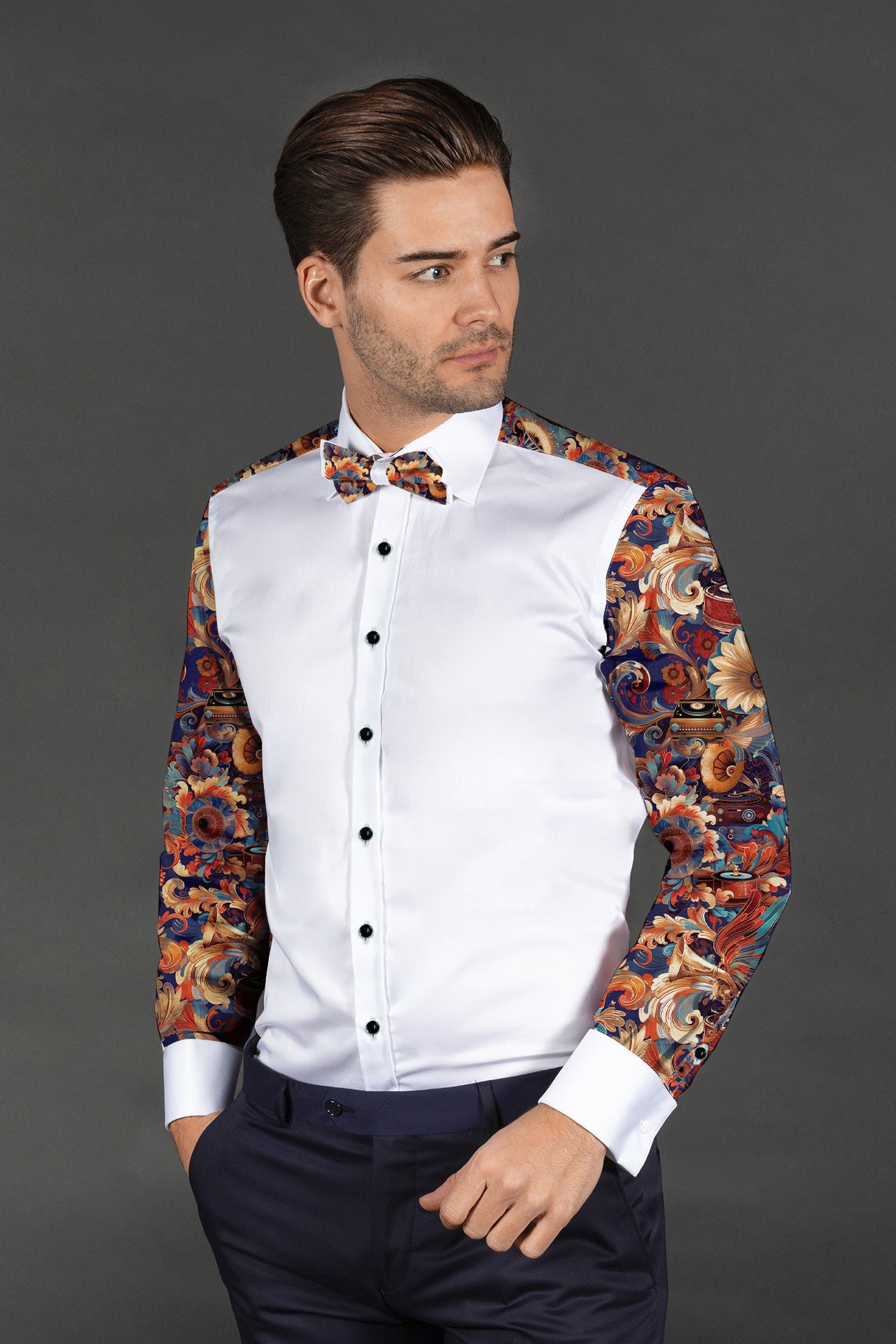 GRAMOPHONE TUXEDO SHIRT – Premium Men's Patterned Shirt by Claudio Lugli | Bold Design, Tailored Fit, Best Printed Shirts