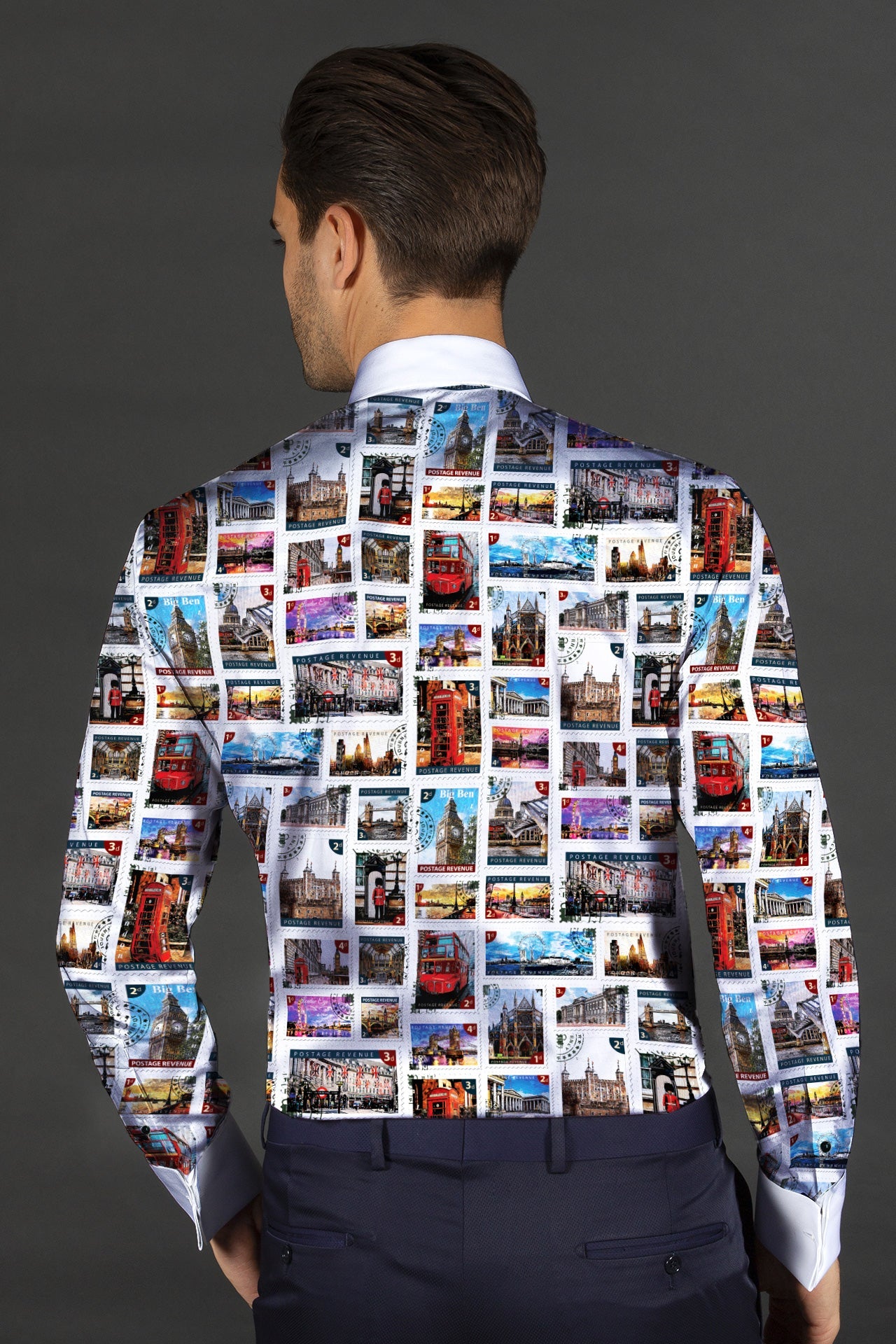 LONDON STAMP TUXEDO SHIRT - Premium Men's Patterned Shirt by Claudio Lugli | Bold Design, Tailored Fit, Best Printed Shirts