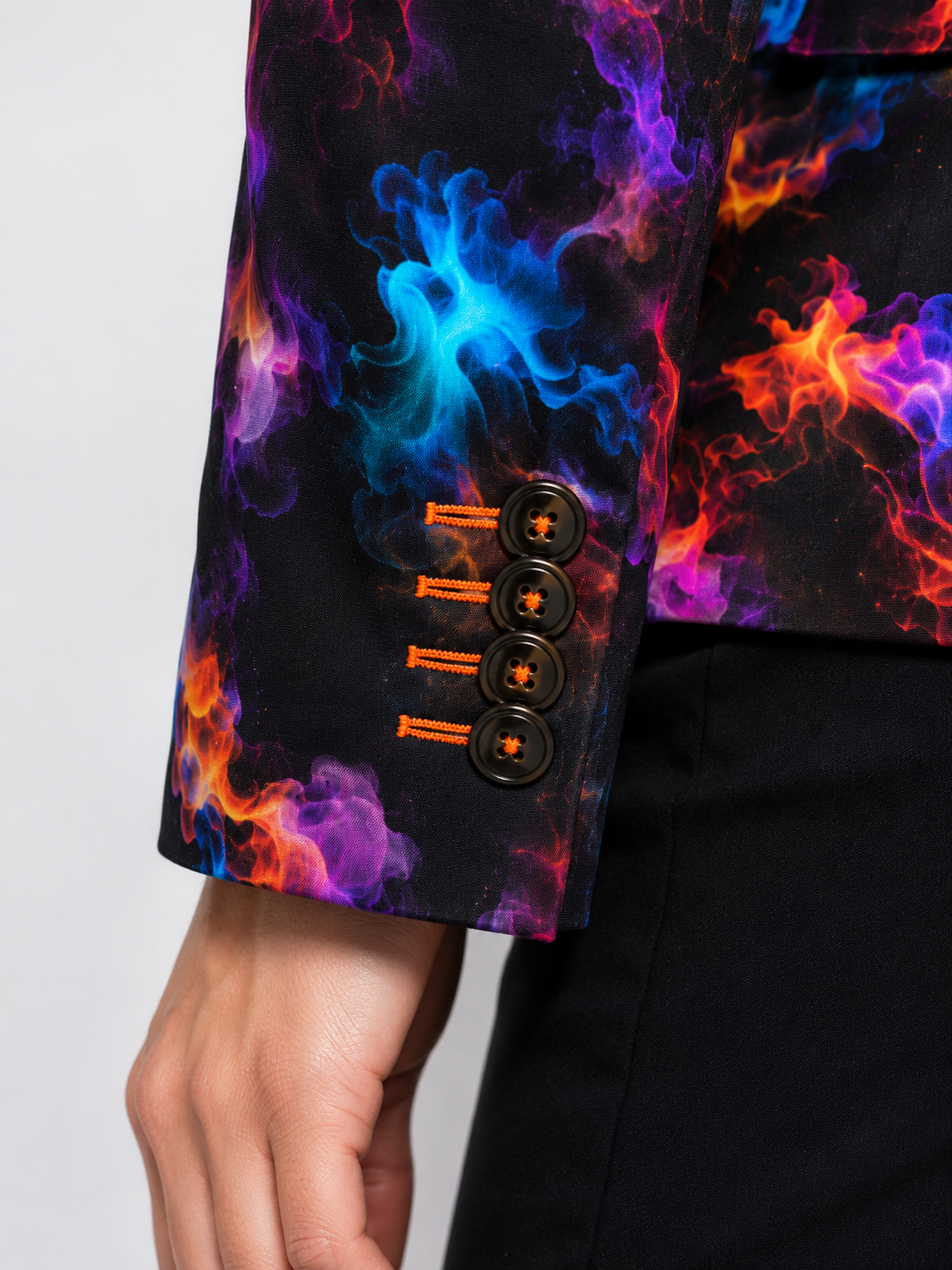 Layered black and grey smoke pattern on the Noir Tempest blazer