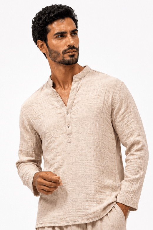 COLLARLESS CLASSIC COTTON KNIT SUMMER SHIRT - Claudio Lugli Shirts