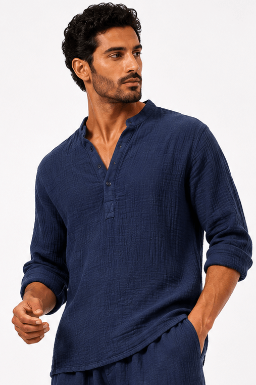 COLLARLESS CLASSIC COTTON KNIT SUMMER SHIRT - Claudio Lugli Shirts