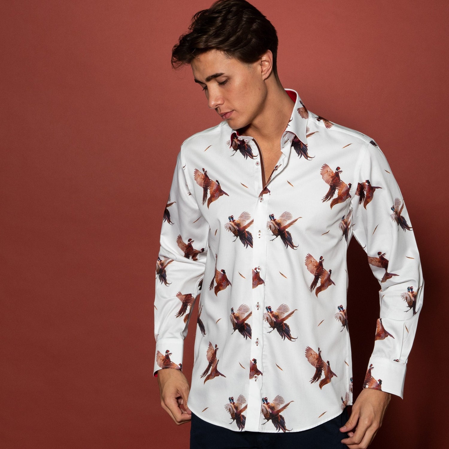 COURTSHIP PHEASANTS PRINT SHIRT – Premium Men's Patterned Shirt by Claudio Lugli | Bold Design, Tailored Fit, Best Printed Shirts