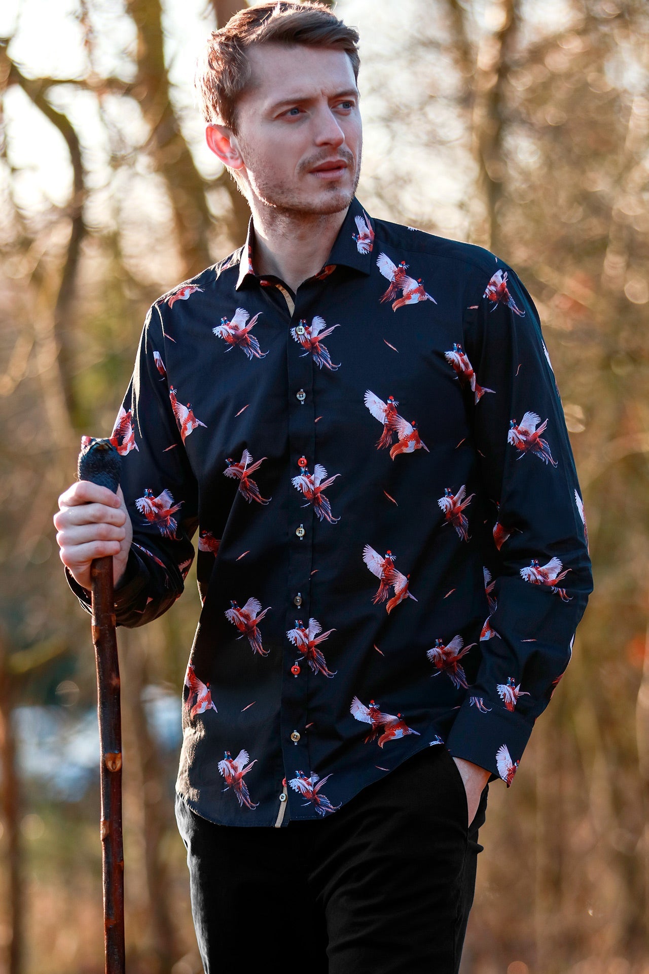 COURTSHIP PHEASANTS PRINT SHIRT – Premium Men's Patterned Shirt by Claudio Lugli | Bold Design, Tailored Fit, Best Printed Shirts