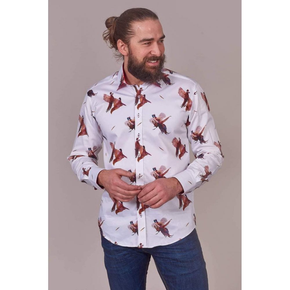 COURTSHIP PHEASANTS PRINT SHIRT – Premium Men's Patterned Shirt by Claudio Lugli | Bold Design, Tailored Fit, Best Printed Shirts