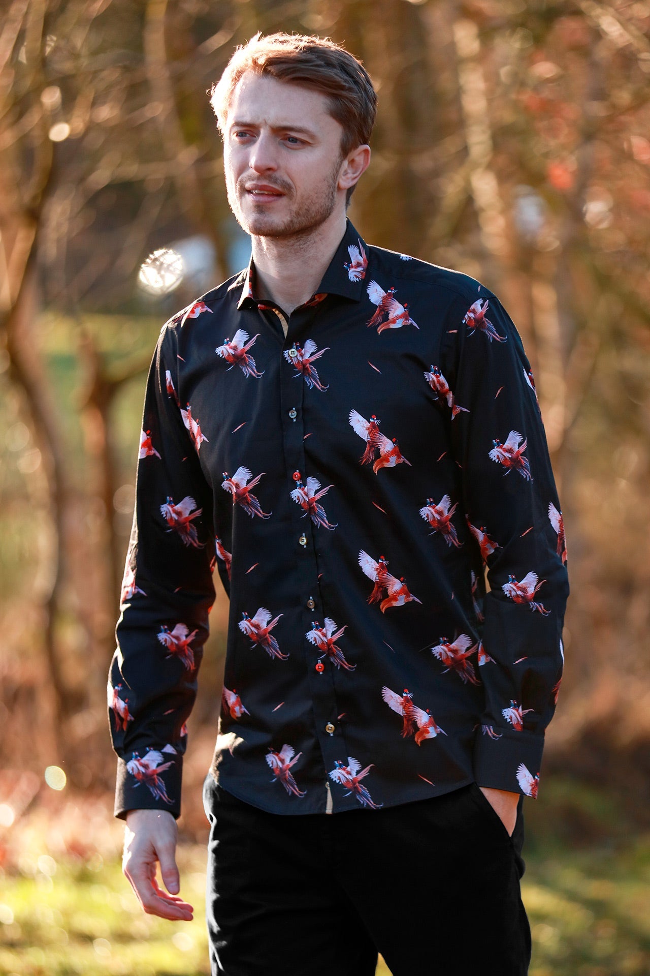COURTSHIP PHEASANTS PRINT SHIRT – Premium Men's Patterned Shirt by Claudio Lugli | Bold Design, Tailored Fit, Best Printed Shirts