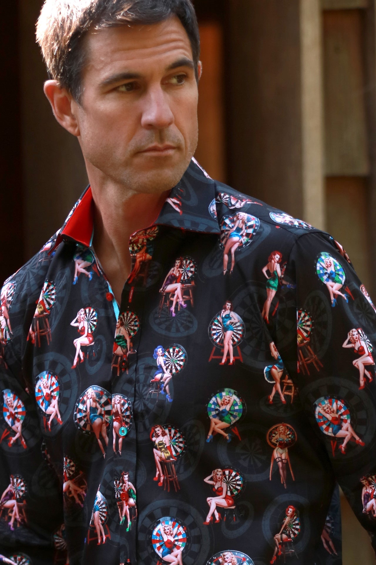 DARTBOARD PINUP PRINT SHIRT – Premium Men's Patterned Shirt by Claudio Lugli | Bold Design, Tailored Fit, Best Printed Shirts