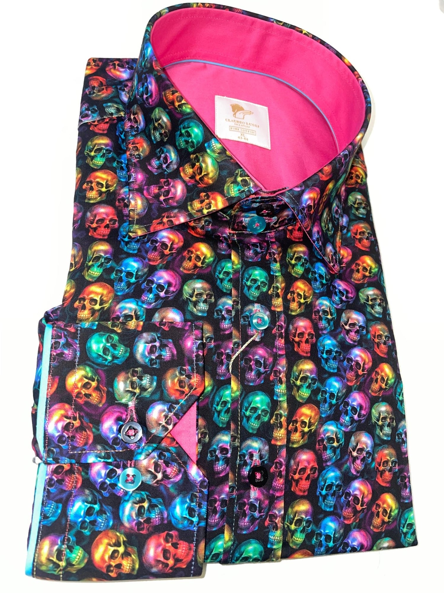 🎃 DAY OF THE DEAD NEON SKULLS PRINT SHIRT 🎃 - Claudio Lugli Shirts