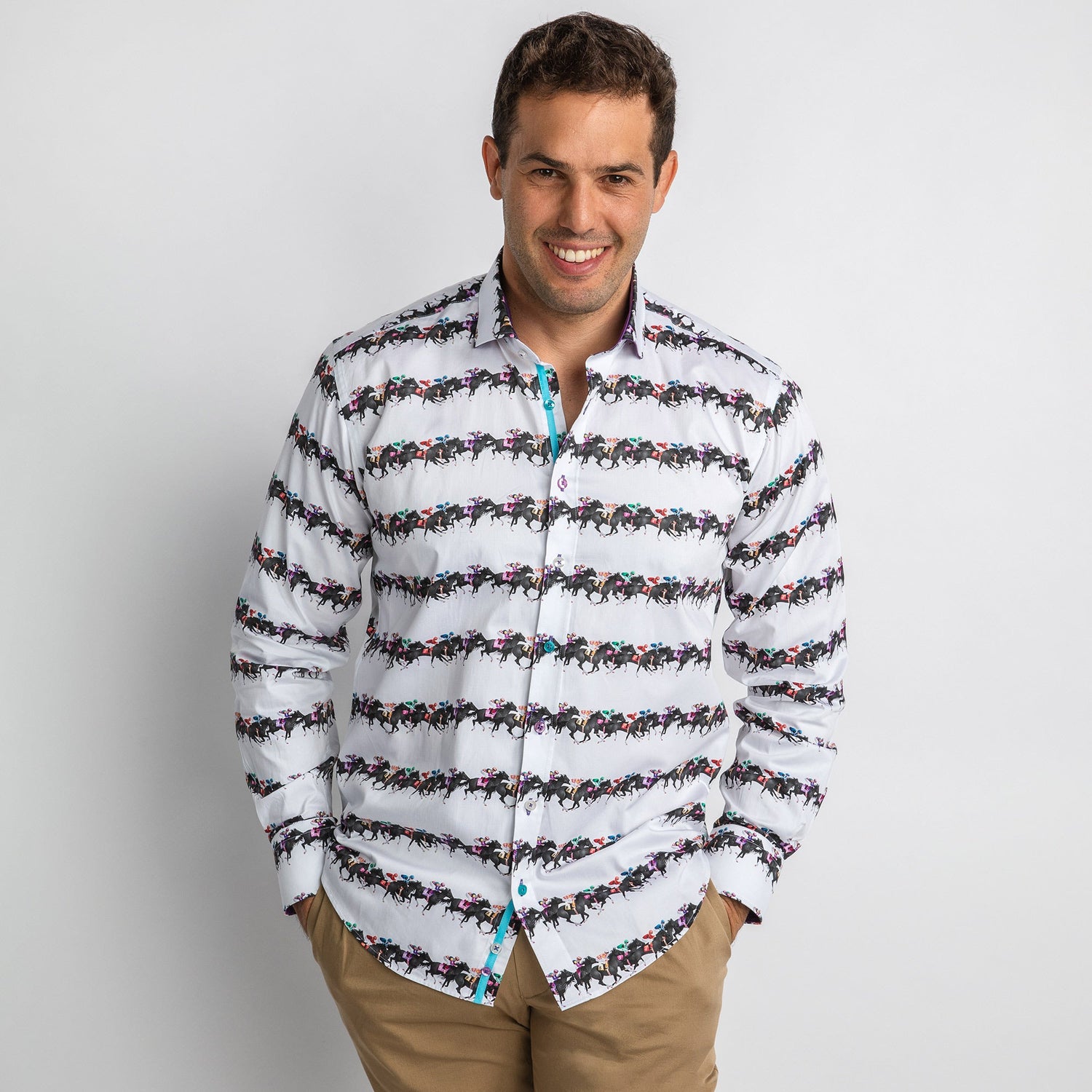 DERBY HORSE RACE PRINT SHIRT – Premium Men's Patterned Shirt by Claudio Lugli | Bold Design, Tailored Fit, Best Printed Shirts