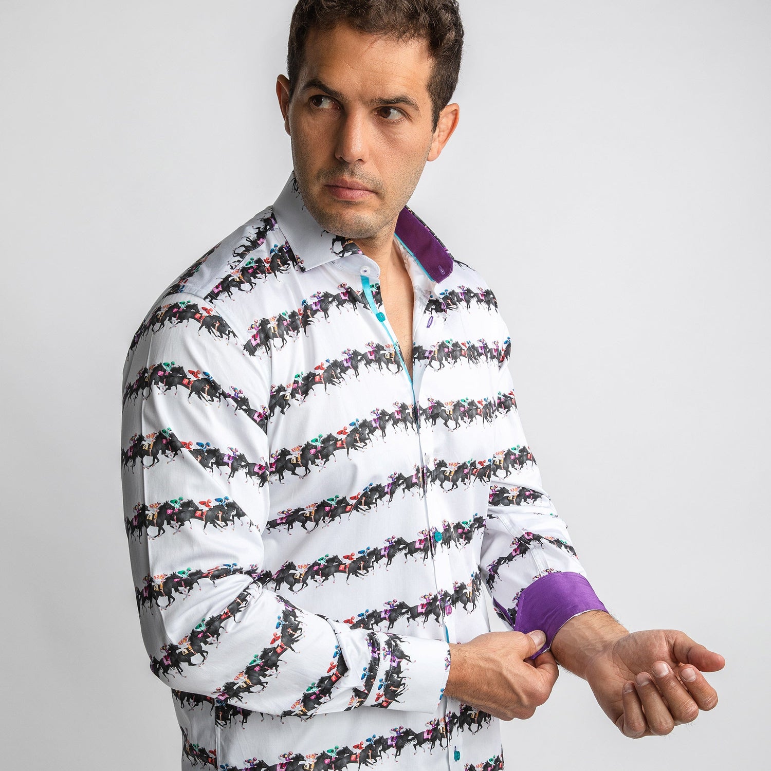 DERBY HORSE RACE PRINT SHIRT – Premium Men's Patterned Shirt by Claudio Lugli | Bold Design, Tailored Fit, Best Printed Shirts