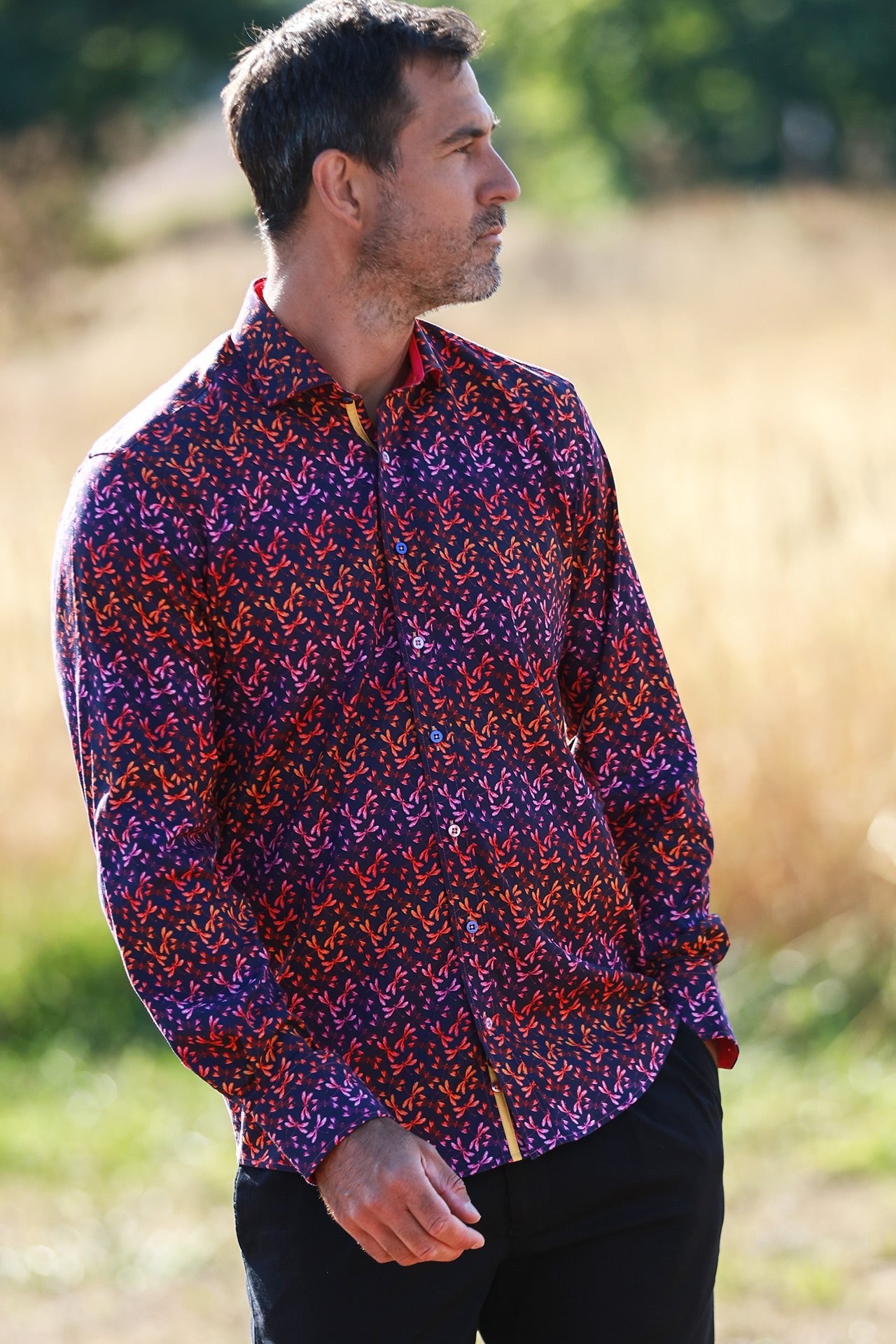 DRAGONFLIES TENCEL PRINT SHIRT - Claudio Lugli Shirts