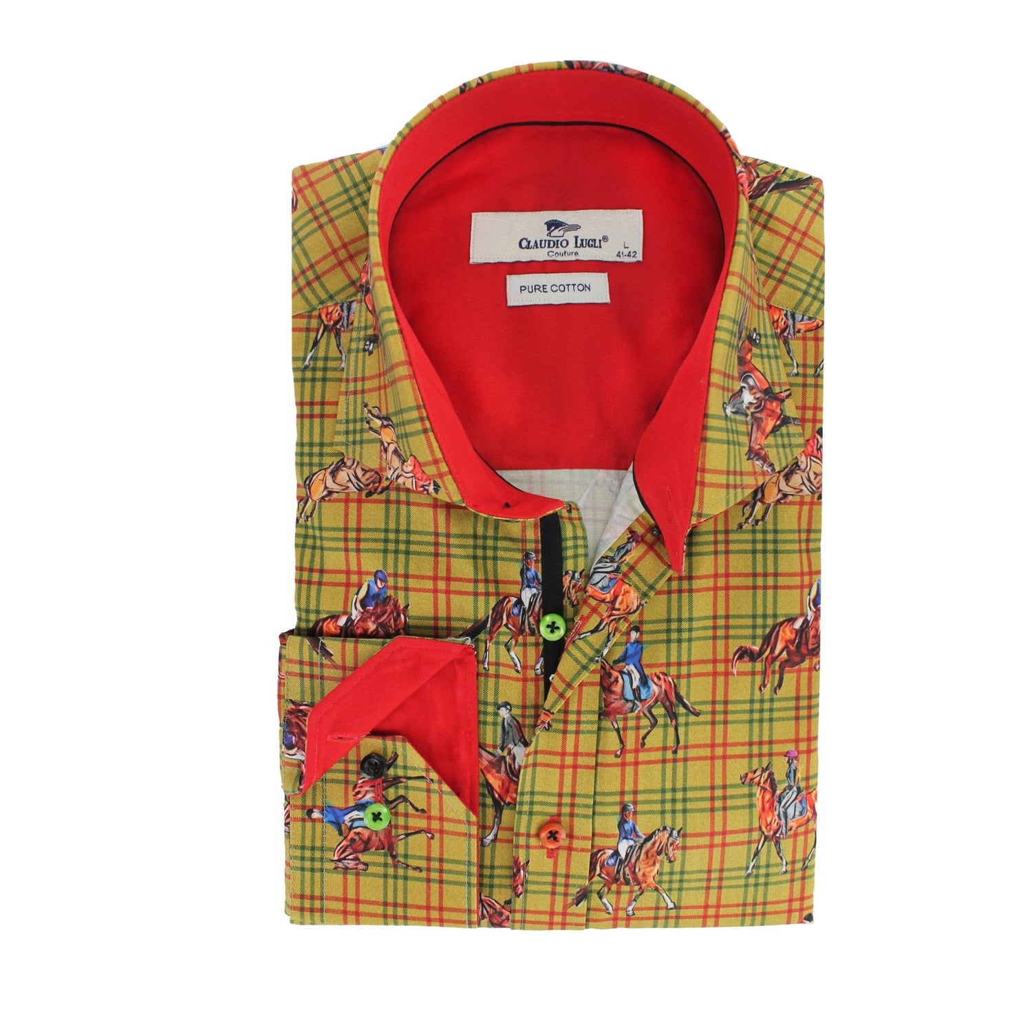 DRESSAGE HORSES CHECK PRINT SHIRT - Premium Men's Patterned Shirt by Claudio Lugli | Bold Design, Tailored Fit, Best Printed Shirts