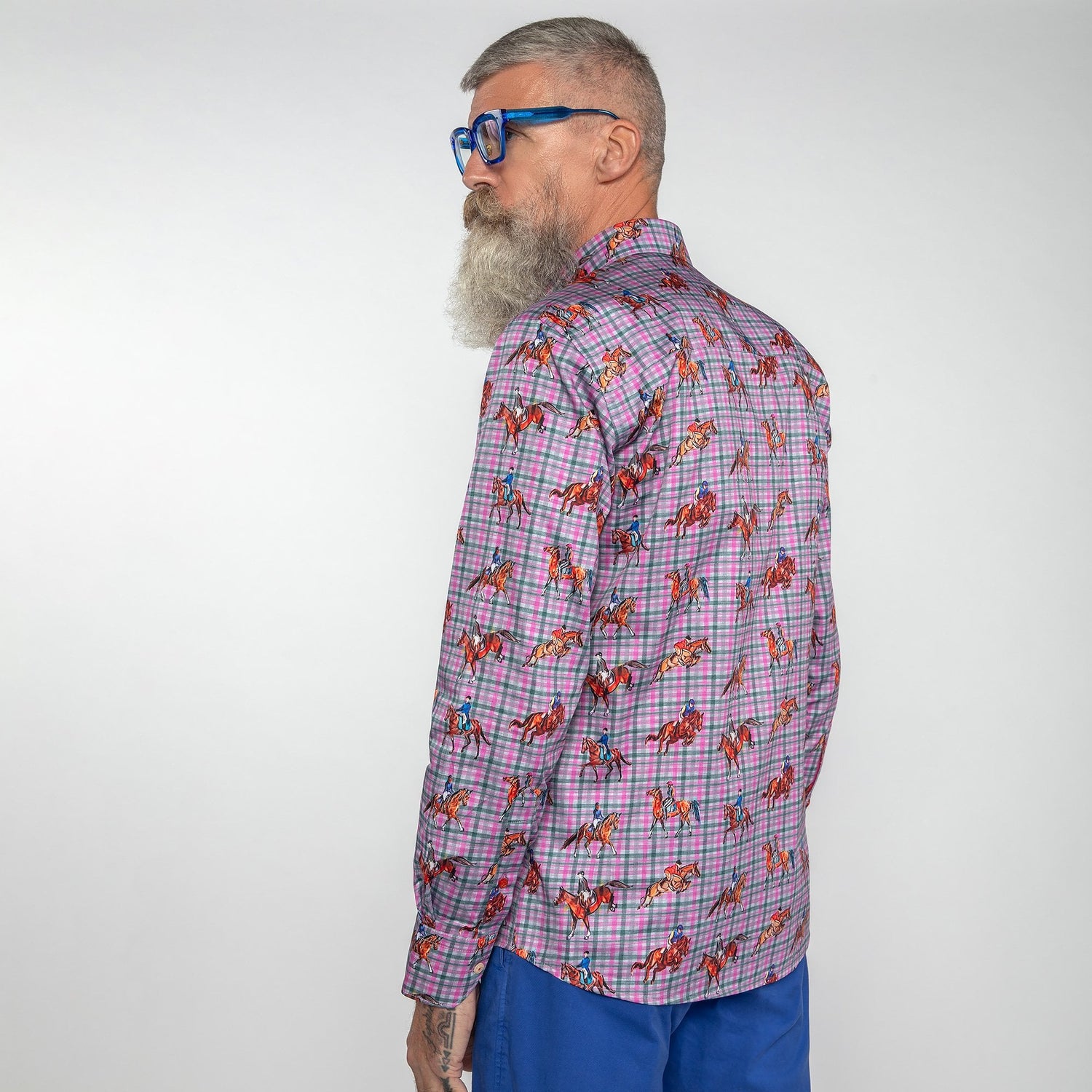 DRESSAGE HORSES CHECK PRINT SHIRT - Premium Men's Patterned Shirt by Claudio Lugli | Bold Design, Tailored Fit, Best Printed Shirts