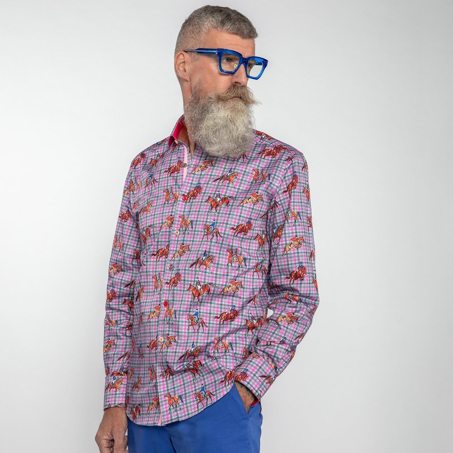 DRESSAGE HORSES CHECK PRINT SHIRT - Premium Men's Patterned Shirt by Claudio Lugli | Bold Design, Tailored Fit, Best Printed Shirts