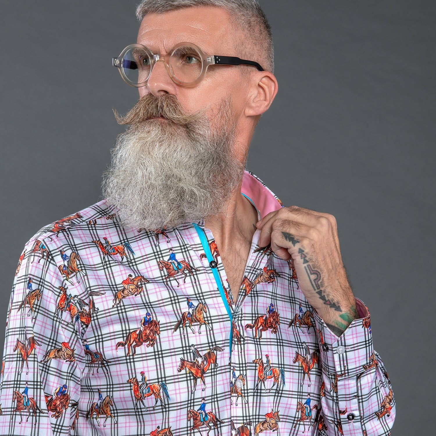 DRESSAGE HORSES CHECK PRINT SHIRT - Premium Men's Patterned Shirt by Claudio Lugli | Bold Design, Tailored Fit, Best Printed Shirts