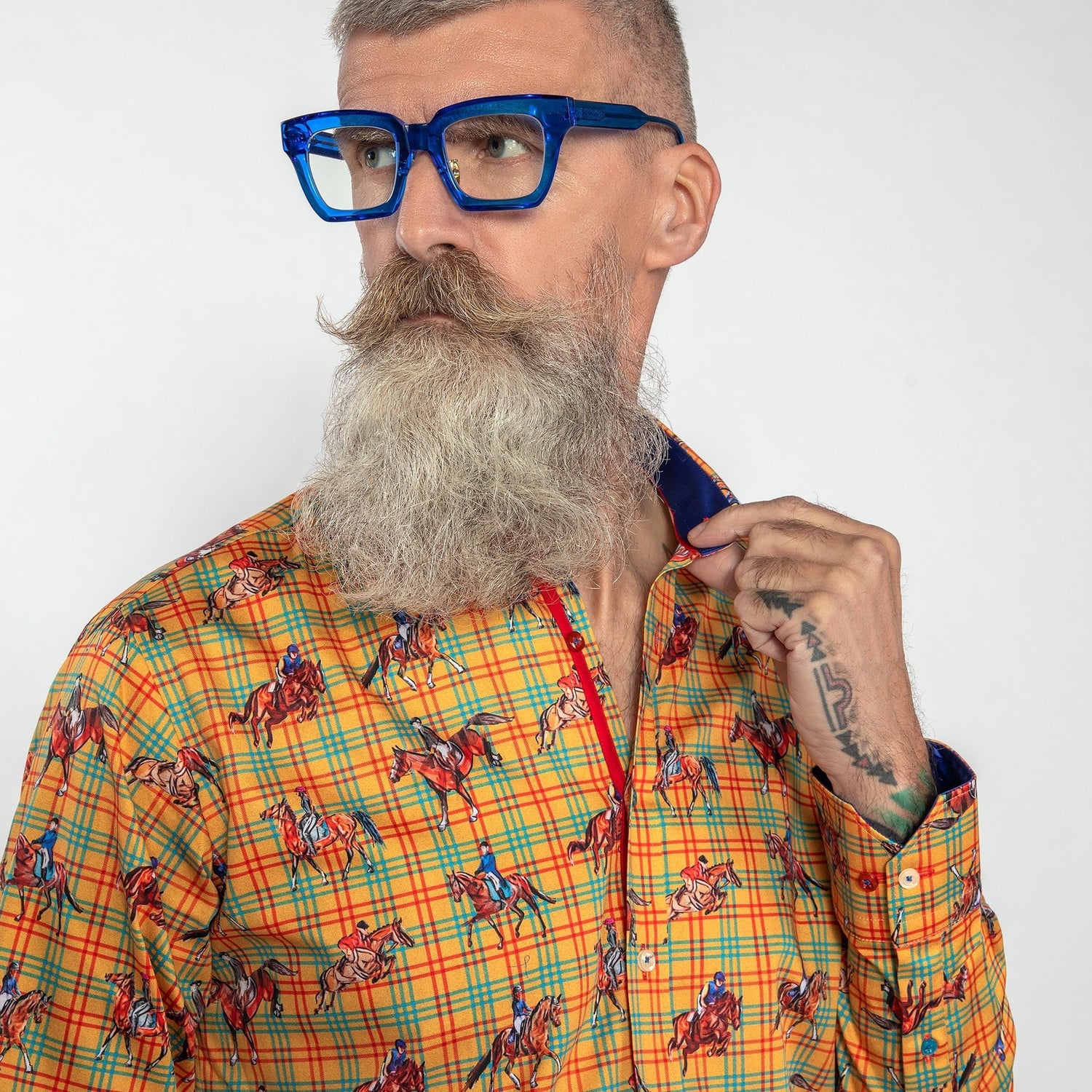 DRESSAGE HORSES CHECK PRINT SHIRT - Premium Men's Patterned Shirt by Claudio Lugli | Bold Design, Tailored Fit, Best Printed Shirts