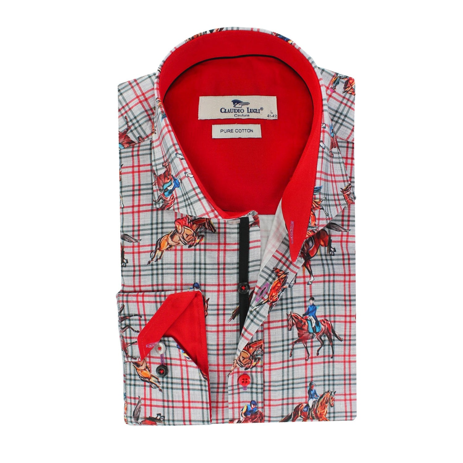 DRESSAGE HORSES CHECK PRINT SHIRT - Premium Men's Patterned Shirt by Claudio Lugli | Bold Design, Tailored Fit, Best Printed Shirts