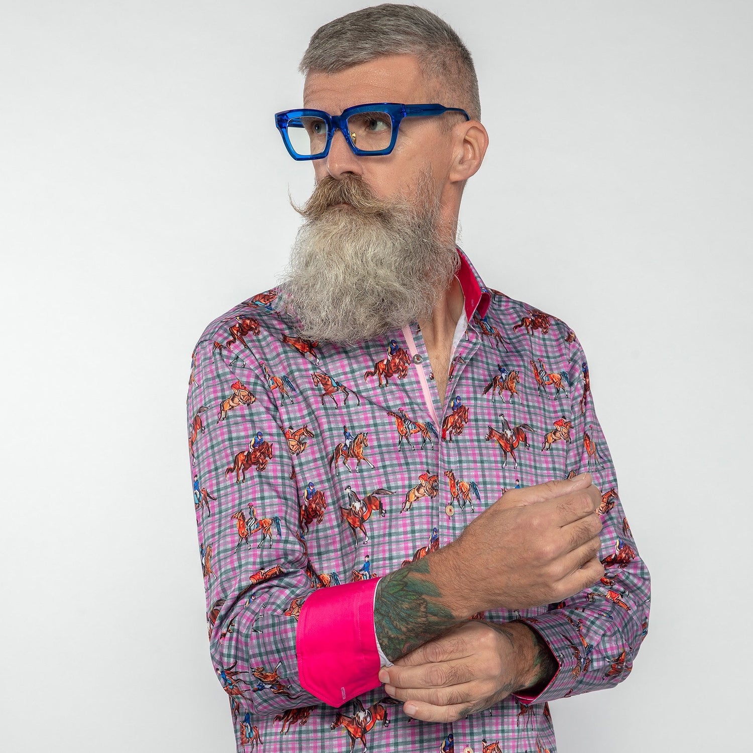 DRESSAGE HORSES CHECK PRINT SHIRT - Premium Men's Patterned Shirt by Claudio Lugli | Bold Design, Tailored Fit, Best Printed Shirts