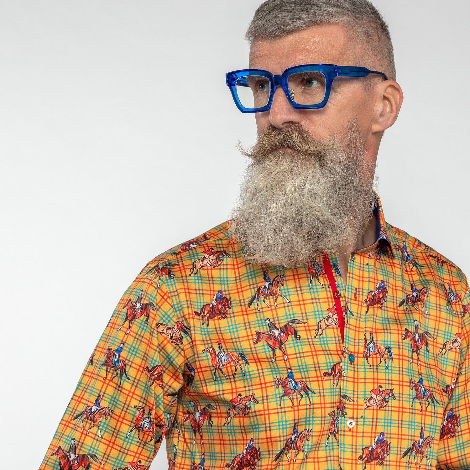 DRESSAGE HORSES CHECK PRINT SHIRT - Premium Men's Patterned Shirt by Claudio Lugli | Bold Design, Tailored Fit, Best Printed Shirts