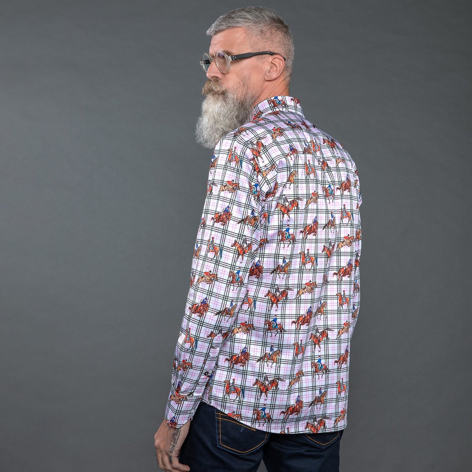 DRESSAGE HORSES CHECK PRINT SHIRT - Premium Men's Patterned Shirt by Claudio Lugli | Bold Design, Tailored Fit, Best Printed Shirts