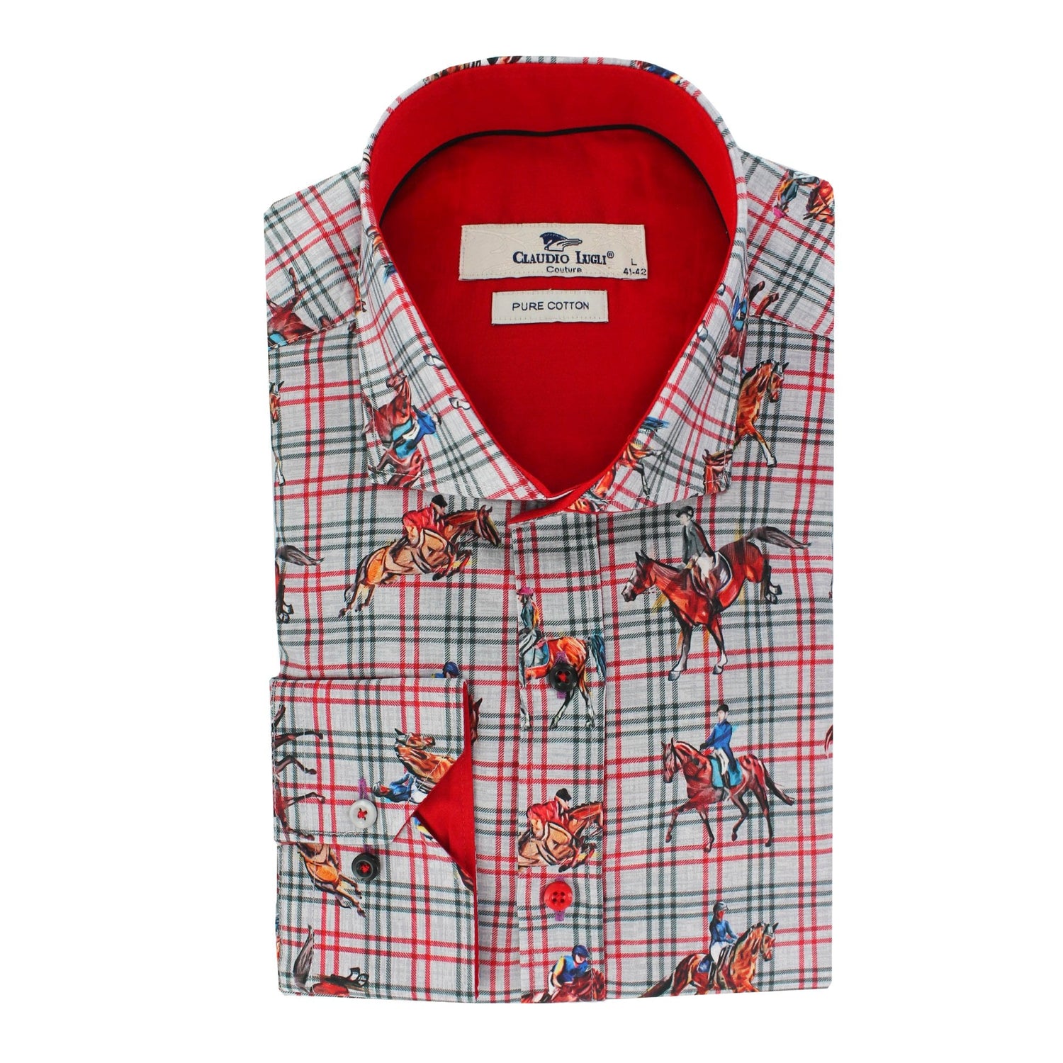 DRESSAGE HORSES CHECK PRINT SHIRT - Premium Men's Patterned Shirt by Claudio Lugli | Bold Design, Tailored Fit, Best Printed Shirts