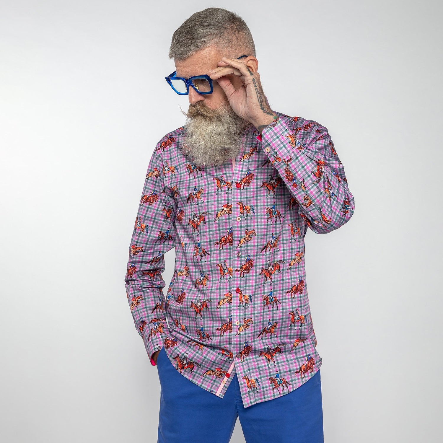 DRESSAGE HORSES CHECK PRINT SHIRT - Premium Men's Patterned Shirt by Claudio Lugli | Bold Design, Tailored Fit, Best Printed Shirts