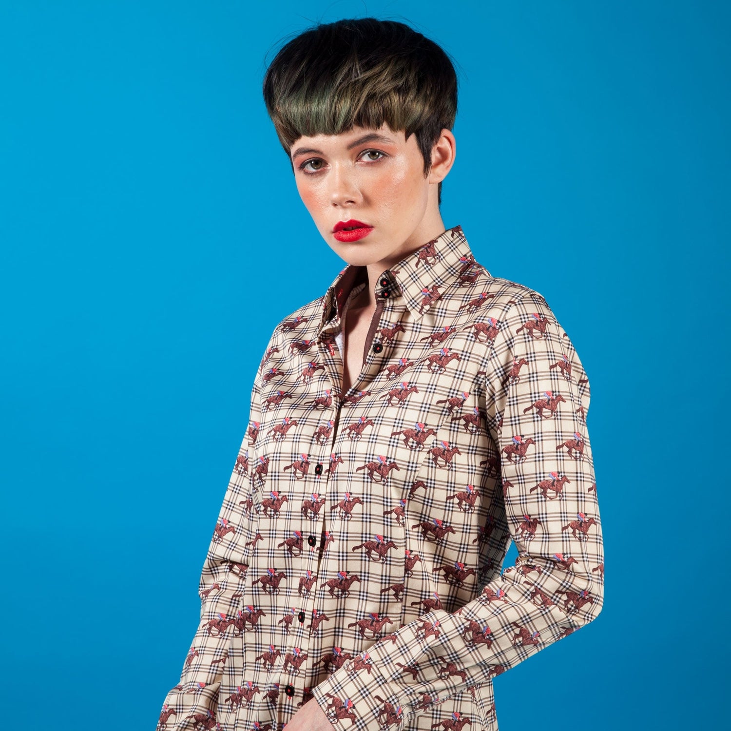 ELIZABETH HORSE CHECK WOMENS PRINT SHIRT – Premium Men's Patterned Shirt by Claudio Lugli | Bold Design, Tailored Fit, Best Printed Shirts