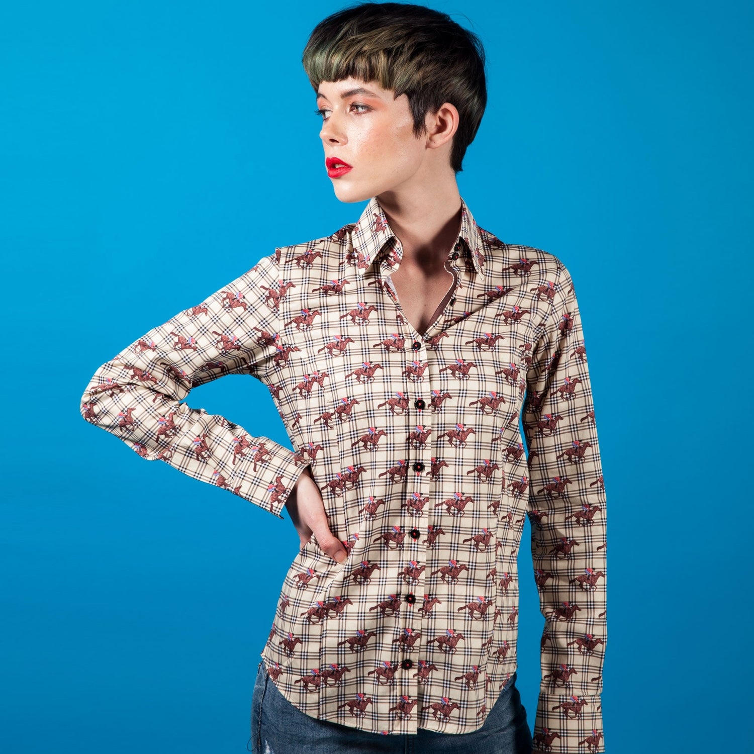 ELIZABETH HORSE CHECK WOMENS PRINT SHIRT – Premium Men's Patterned Shirt by Claudio Lugli | Bold Design, Tailored Fit, Best Printed Shirts