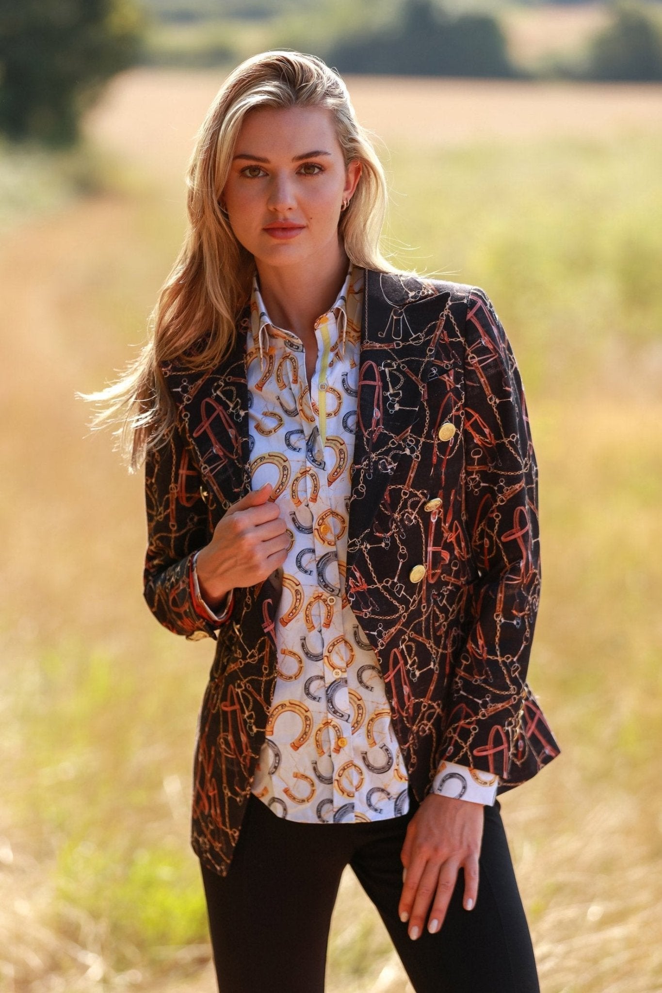 EQUESTRIAN ELEGANCE DOUBLE BREASTED PRINTED WOMENS JACKET – Premium Men's Patterned Shirt by Claudio Lugli | Bold Design, Tailored Fit, Best Printed Shirts