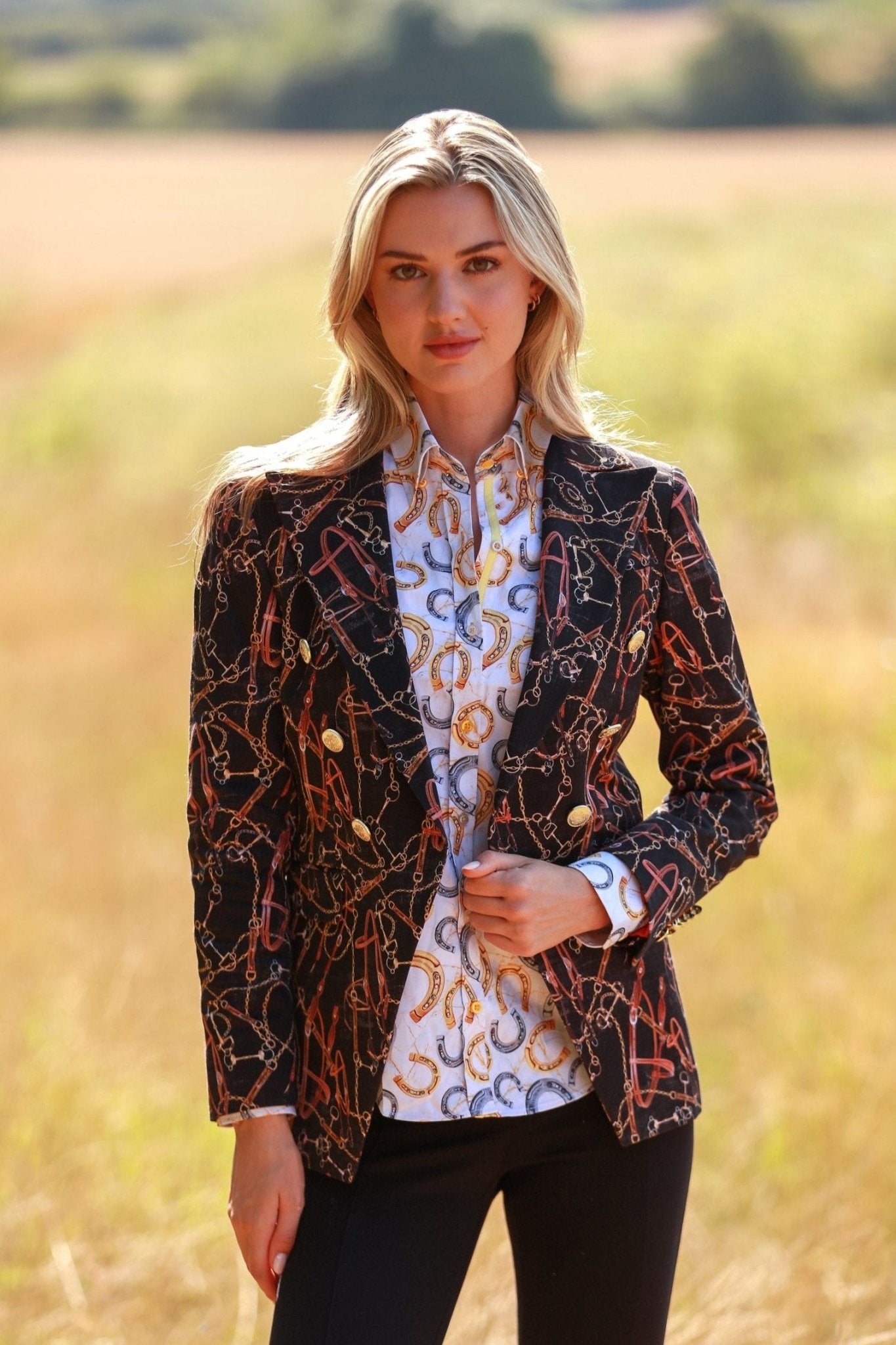 EQUESTRIAN ELEGANCE DOUBLE BREASTED PRINTED WOMENS JACKET – Premium Men's Patterned Shirt by Claudio Lugli | Bold Design, Tailored Fit, Best Printed Shirts