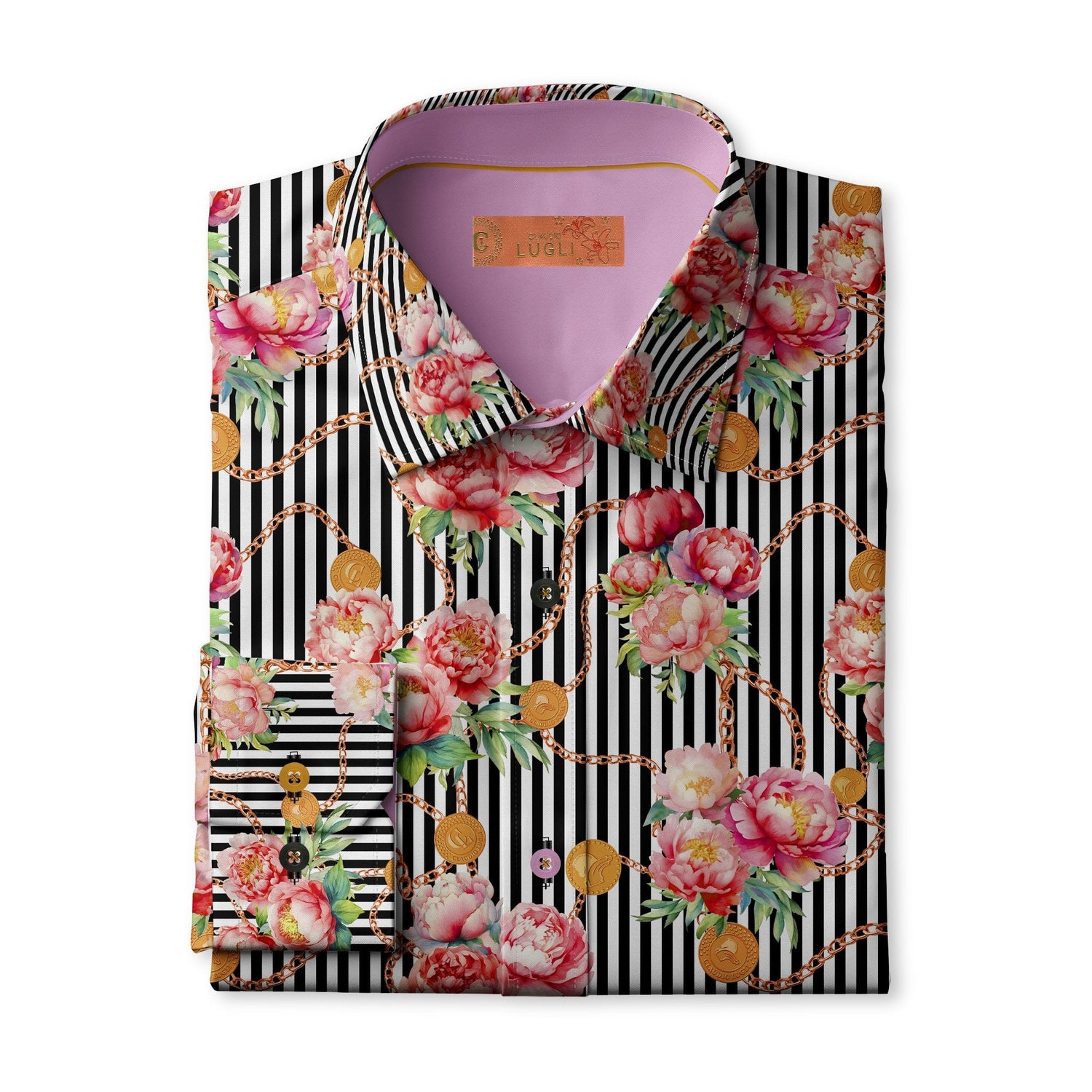 ETERNAL BLOOM STRIPE PINK PEONY WOMENS PRINT SHIRT - Premium Men's Patterned Shirt by Claudio Lugli | Bold Design, Tailored Fit, Best Printed Shirts