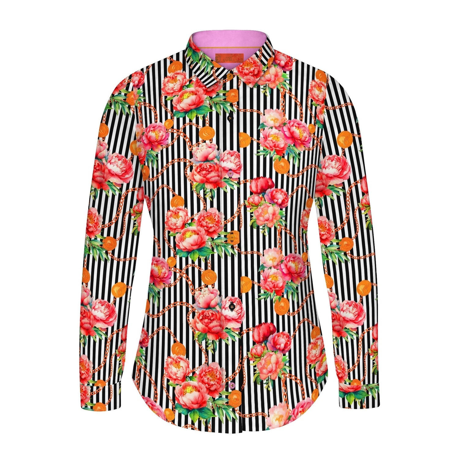 ETERNAL BLOOM STRIPE PINK PEONY WOMENS PRINT SHIRT - Premium Men's Patterned Shirt by Claudio Lugli | Bold Design, Tailored Fit, Best Printed Shirts