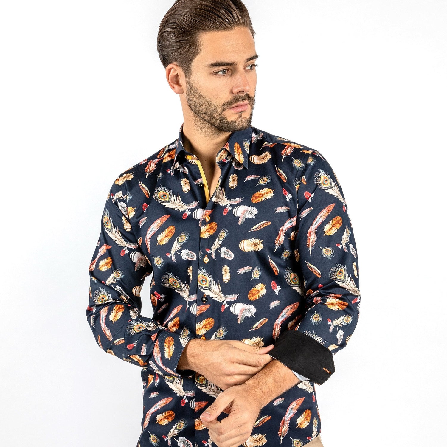 FEATHERS FLOATING PRINT SHIRT – Premium Men's Patterned Shirt by Claudio Lugli | Bold Design, Tailored Fit, Best Printed Shirts