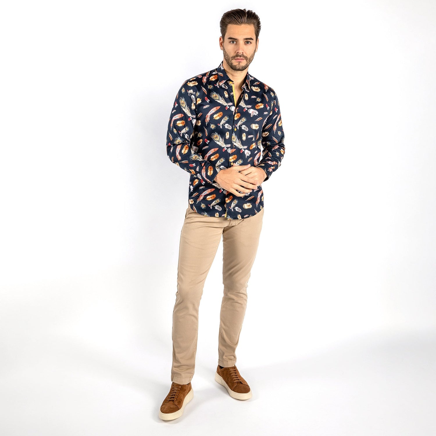 FEATHERS FLOATING PRINT SHIRT – Premium Men's Patterned Shirt by Claudio Lugli | Bold Design, Tailored Fit, Best Printed Shirts
